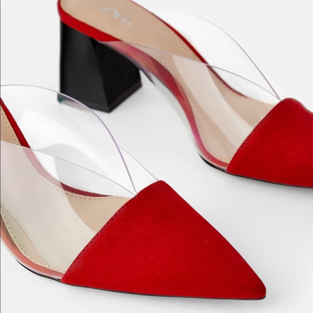 Red Suede & Vinyl Zara Mules